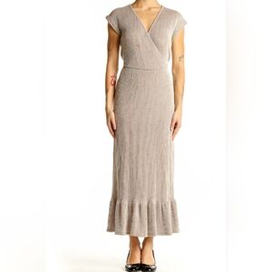 Caution to the Wind Women's Medium Beige Ribbed Wrap Maxi Dress